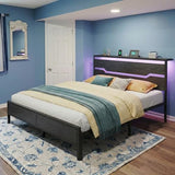Homkdom King Size Bed Frame with LED Lights & Charging Station, King Bed Frame and Headboard,Metal Bed Frame King Size Heavy Duty,13" Under Bed Storage,No Box Spring Needed, No Noise,Modern Black Homkdom
