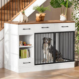 47.2" Dog Crate Furniture with Storage Drawers & Hidden Bowl, Wooden Indoor Kennel with Shelf & 2 Doors, Pet Cage for Small/Medium Dogs LotaTools