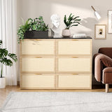 VINGLI Queen Size Rattan Murphy Bed with Storage Drawer, Space-Saving Cabinet Bed for Kids,Adults & Guests,Warm Off-White VINGLI