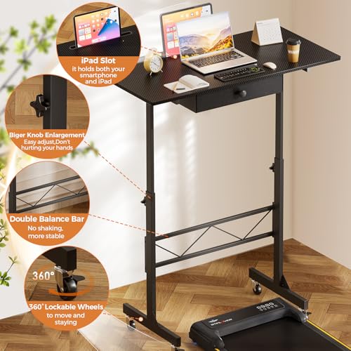GTRACING Small Standing Desk Adjustable Height Small Computer Desk Mobile Portable Rolling Laptop Table with Wheels 32" Computer Workstation Sit Stand Desks Portable Standing Table Treadmill desks GTRACING