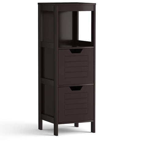 Tangkula Bathroom Floor Cabinet, Narrow Wood Storage Cabinet w/2 Switchable Drawers, Multifunctional Side Cabinet for Bathroom, Freestanding Small Cabinet for Small Spaces, 12 x 12 35 Inch (Espresso) Tangkula