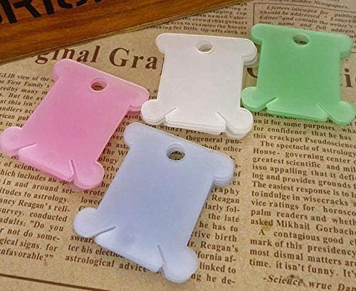 LASSUM 50 Pieces Plastic Floss Bobbins Embroidery Thread Cards Cross Stitch Bobbin Craft DIY Sewing Storage,5 Colors LASSUM