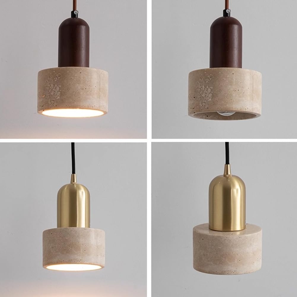 SEEAIRSHOP Natural Stone Shade Cylinder Pendant Light Walnut Wood Hainging Light Kit Retro Mini Pendant Lamp Nordic Pendant Lighting for Kitchen Island SEEAIRSHOP