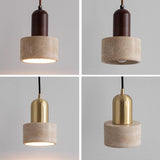 SEEAIRSHOP Natural Stone Shade Cylinder Pendant Light Walnut Wood Hainging Light Kit Retro Mini Pendant Lamp Nordic Pendant Lighting for Kitchen Island SEEAIRSHOP