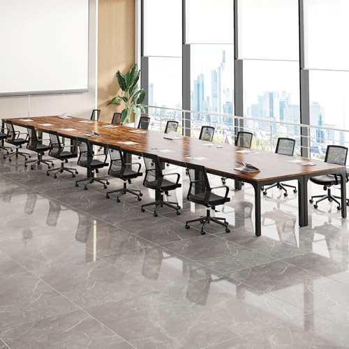 Tribesigns 78.74-Inch Conference Table Set,13FT Conference Room Table, Large Rectangle Meeting Seminar Tables Set,Long Business Tables (Chair not Included) (8, Brown+Black, 8 Pack) Tribesigns