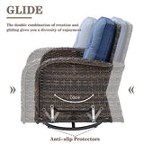 Belord 6 Piece Patio Conversation Sets - Wicker Patio Furniture Sets with Outdoor Swivel Rocker Chairs, Glider Loveseat Perfect for Patio Deck Backyard, Brown Wicker Blue Cushion Belord