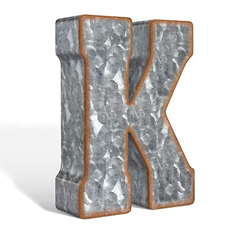 CraftyCrocodile 7" Galvanized Metal Letters for Wall Decor - 3D Letter K for Hanging & Freestanding - Unique Blend of Rustic, Vintage, Western, Industrial Styles CraftyCrocodile