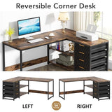 Tribesigns L Shaped Computer Desk with Storage Drawers, 59 inch Corner Desk with Shelves, Reversible L-Shaped Office Desk Study Writing Table Workstation for Home Office, Brown Tribesigns