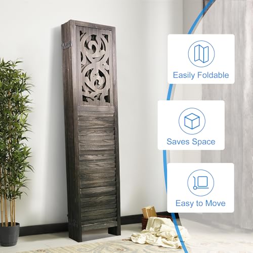 Grungis 8 Panel Room Divider 5.6FT Wood Carved Room Dividers, Folding Privacy Screens Portable Freestanding Partition Wall Dividers for Bedroom, Office, Rustic Brown Grungis