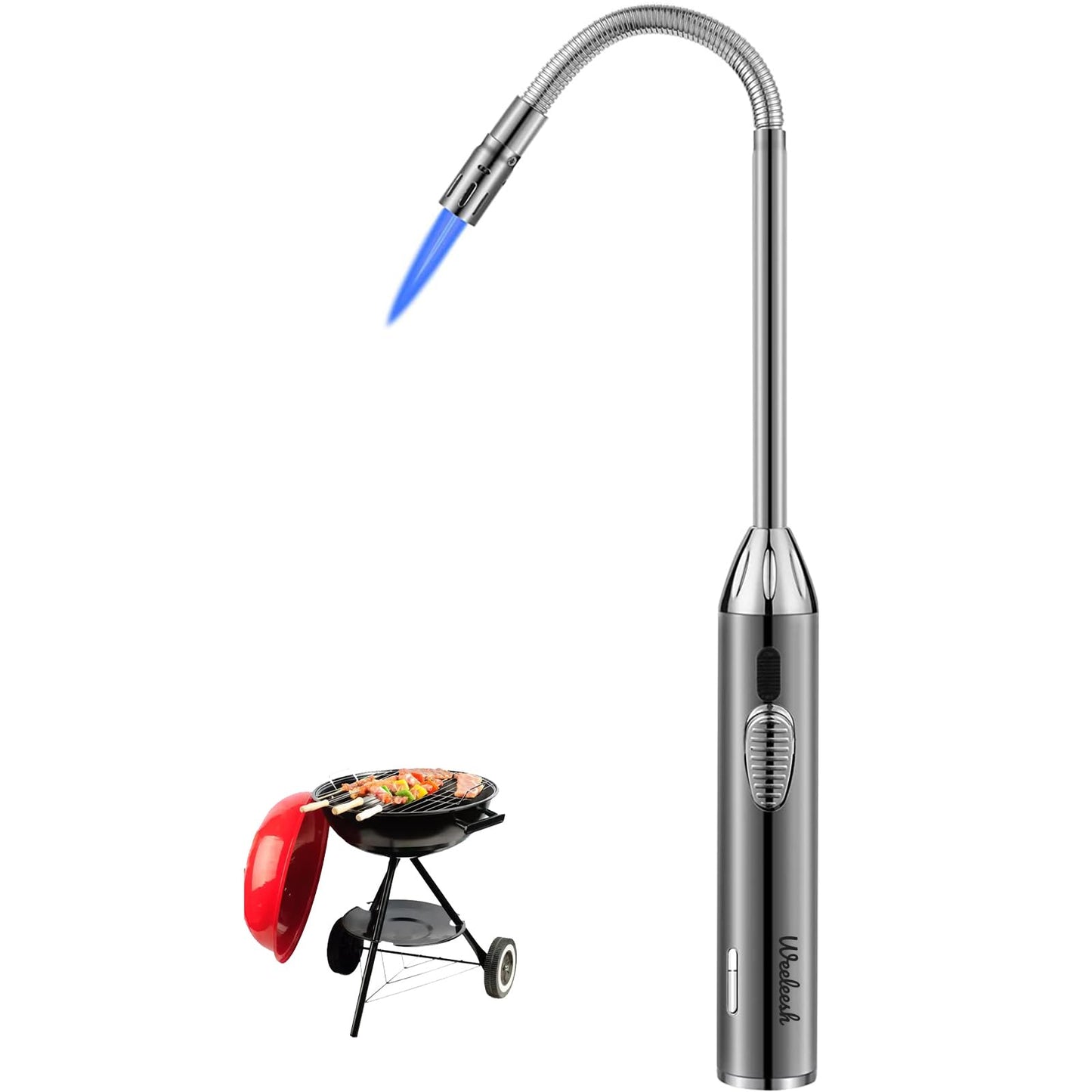 Butane Lighter Torch Long Lighter Adjustable Fire Jet Torch Windproof Refillable Flexible Long Lighter with Visual Fuel Window for Grill BBQS Camping Fireplace 16.55 Inc(Butane Gas Not Included)