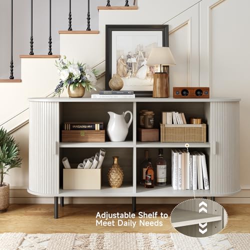 ONBRILL 55" Sideboard Buffet Cabinet with Storage, Storage Cabinet with Sliding Door & Adjustable Shelf, Modern Accent Coffee Bar Console Table for Kitchen, Entryway, Natural White ONBRILL
