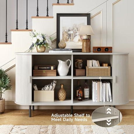 ONBRILL 55" Sideboard Buffet Cabinet with Storage, Storage Cabinet with Sliding Door & Adjustable Shelf, Modern Accent Coffee Bar Console Table for Kitchen, Entryway, Natural White ONBRILL