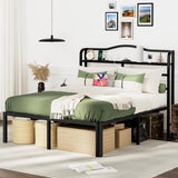 Queen Bed Frame 14 Inch Metal Bed Frame Queen Size with Headboard & Star Projector Lights & White Noise & Charging Station,Modern Design with Large Storage Space,No Box Spring Needed (14 Inch, Queen) RmagineX