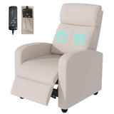 Massage Recliner Chair, Single Sofa Chair with Remote Control, Chair Recliner, Lazy Boy Recliner Chair, Living Room Recliners with Pu Leather Padded Seat Backrest, Recliner Chairs for Adults, Beige MKDLUFEI