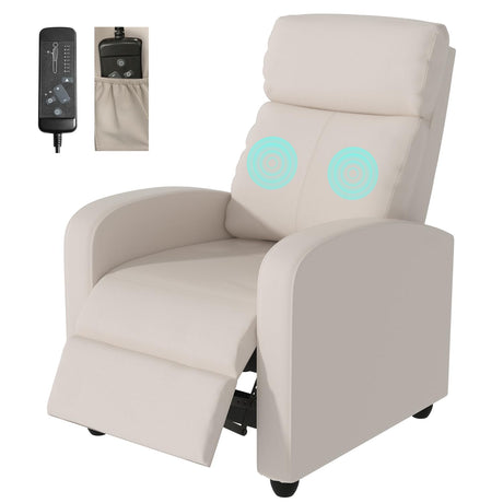 Massage Recliner Chair, Single Sofa Chair with Remote Control, Chair Recliner, Lazy Boy Recliner Chair, Living Room Recliners with Pu Leather Padded Seat Backrest, Recliner Chairs for Adults, Beige MKDLUFEI