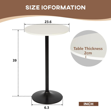 Pazidom Round Bar Table 40" Height Modern High Top Pub Table with Solid Top & Sturdy Metal Base, Cocktail Table for Bistro, Home, Kitchen or Dining Room, White Pazidom