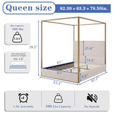 DGSPVCT Queen Size Metal Canopy Bed Frame, Upholstered Platform Bedframe with Tall Headboard and Four Poster, Modern Luxury Corduroy Low Profile Bed Frames, No Box Spring Needed/Minimalism, Beige Gold