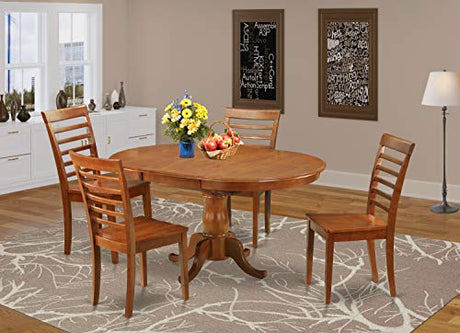 East West Furniture POML5-SBR-W 5 Piece Modern Set Includes an Oval Wooden Table with Butterfly Leaf and 4 Dining Room Chairs, 42x60 Inch East West Furniture