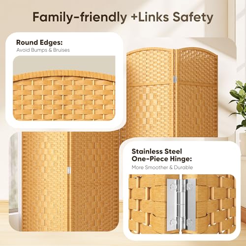 JOSTYLE 6ft. Tall Extra Wide Folding Privacy Screens with Diamond Double-Weave Room dividers and Freestanding Privacy Screens(Yellow, 4-Panel) JOSTYLE