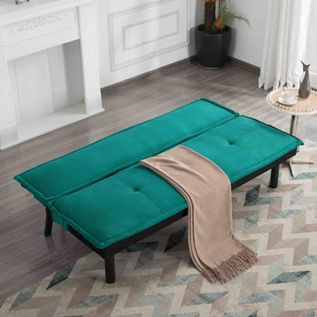 Aceinheu Convertible Futon Sofa Bed, Compact Adjustable Twin Sleeper Couch with Metal Frame & Polyester Upholstery, Perfect for Small Spaces, Office, Bedroom & Dorm (Velvet-Green) Aceinheu