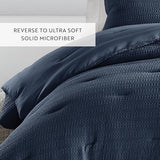 Merit Linens Waffle Textured 3 Piece Comforter Set All Season Down-Alternative Ultra Soft Bedding - Full/Queen Navy Merit Linens