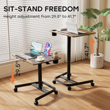 JOY worker Mobile Standing Desk, Height Adjustable Table, 60° Tiltable Rolling Laptop Desk, Portable Sit Stand Desk with Wheels Cup Holder for Bed Couch Hospital, Holds Up to 22lbs, Rustic JOY worker