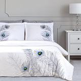 100% Cotton, 3-Piece King/California King, Single Ply, Soft, Embroidered Peacock Duvet Cover Set, Silver Superior