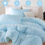 BYHOFMLY Light Blue Queen Size Comforter Sets Faux Fur Fluffy Girls Bedding Sets Plush Shaggy Velvet Furry Comforter 3Pcs Warm Fuzzy Teen Girl Bed Set (Light Blue, Full/Queen) BYHOFMLY