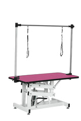 TURRIDU 42.5 Inch Adjustable Heavy Type Hydraulic Pet Dog Grooming Table, Upgraded Professional Drying Table for Dogs, Heavy Duty Frame Beauty Table with Adjustable Arm and Noose, Pink TURRIDU