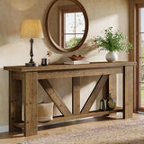 TRIBEWOOD Solid Wood Sofa Table, 70.9 Inches Extra Long Console Table with 2 Tiers Storage Shelves, Rustic Entryway Table Behind Couch Table for Living Room, Hallway, Foyer, Brown TRIBEWOOD