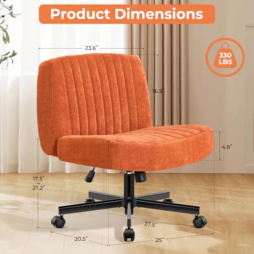 shipborne Convertible Base Criss Cross Chair with Pocket Springs & Thicker and Wider Cushions, Armless Legged Office Chair Relieves Back Pain, Swivel Vanity Chair for Living Room/Office, Orange shipborne