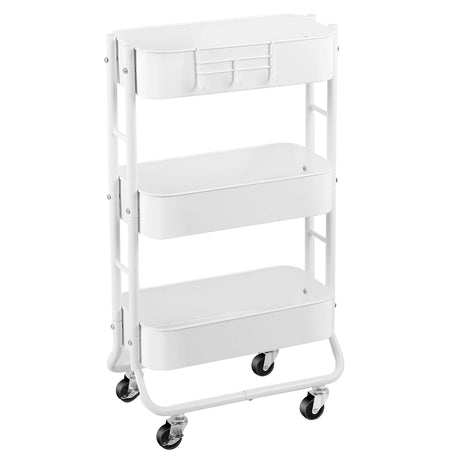 MAX Houser Slim 3-Tier Rolling Utility Cart, Narrow Metal Bathroom Storage Multifunctional Organizer Carts with Wheels with Extra Hook, Laundry Room,Kitchen,Small Space(White) MAX Houser