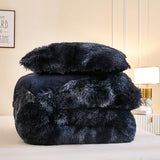 Andency Faux Fur Tie-Dyed Black Blue Comforter Set Full Size, 3 Pieces Fluffy Fuzzy Plush Bedding Comforter Set (1 Shaggy Velvet Comforter & 2 Pillowcases), Soft Puffy Down Comforter Bedding Set Andency