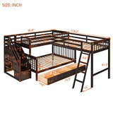 Quad Bunk Bed Twin Over Twin L-Shaped Bunk Bed Compatible with 4 Boys Girls Teens, Gray,Bed Frame WoodArtSupply