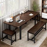 Feonase 5-Piece Dining Table Set for 4-8 People, 63" Extendable Kitchen Table Set with 2 Benches and 2 Square Stools, Dining Room Table with MDF Wood Board, Easy Clean, Dark Brown Feonase