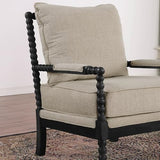 Morden Fort Linen Fabric Spindle Accent Chair with Wood Frame, French Style Accent Chairs with Padded Spring Seat and Armrest Pads, Brushed Base for Living Room Bedroom Farmhouse Office Balcony Morden Fort