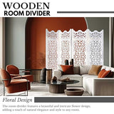 Room Divider Wood Screen Panel – Antique White, 4-Panel Folding 64"x48", Hand-Carved, Reversible Privacy Partition, Decorative & Functional Portable Room Divider for Home or Office The Wooden Town