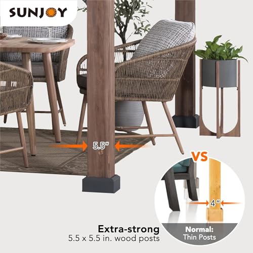 Sunjoy 12.5 x 12.5 ft. Hardtop Gazebo Outdoor Cedar Frame Wood Gazebo with Steel 2-Tier Hardtop Roof and Ceiling Hook, Black by SummerCove Sunjoy