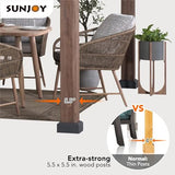 Sunjoy 12.5 x 12.5 ft. Hardtop Gazebo Outdoor Cedar Frame Wood Gazebo with Steel 2-Tier Hardtop Roof and Ceiling Hook, Black by SummerCove Sunjoy