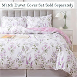 FADFAY Queen Sheets Set 100% Cotton Purple White Bed Sheet, French Country Lilac Lavender Green Leaves Sheets Botanical Pattern Minimalist Bedding, Soft Crisp & Breathable Luxury Deep Pocket Sheet FADFAY