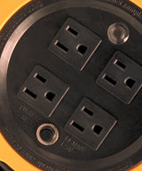 Woods 2801 Extension Reel with Four 3-Prong Power Outlets; Heavy Duty Retractable Cord; User Friendly; Made of Flame Resistant Materials; 10 AMP Circuit Breaker; 25 Foot; Yellow; Orange Woods