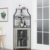 GAOMON Corner Wine Bar Rack Cabinet with Detachable Wine Rack, Bar Cabinet with Glass Holder, Small Sideboard and Buffet Cabinet with Mesh Door (Grey) GAOMON