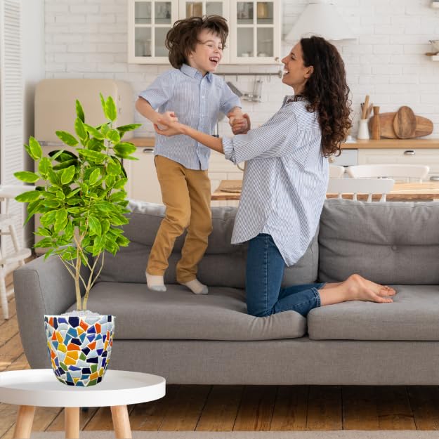 jiezaidada DIY Mosaic Planter Kit – All-in-One Ceramic Tile Craft for Beginners, Home Décor Pot with Drainage & Tray, Great for Creative Hobbies, Gifts, or Family Projects jiezaidada