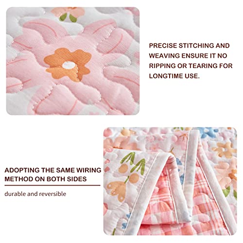 Joyreap 2 Pieces Cotton Quilt Set for Girls, Twin Size Floral Pink Flowers Design, Cozy Lightweight Quilt Bedspread Bed Cover for All Season, 1 Quilt and 1 Pillow Sham- 68x86 inches Joyreap