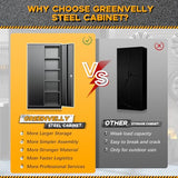 Greenvelly Metal Garage Storage Cabinet with 2 Doors and 4 Adjustable Shelves, 72" H Black Steel Lockable Storage Cabinet,Tall Metal Cabinet Locking File Cabinet for Office,Home, Garage, Gym, School Greenvelly