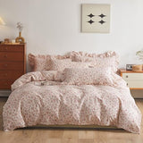 VM VOUGEMARKET Cotton Duvet Cover Twin Pink Flower Duvet Cover with Ruffle Pillowcases Teen Girls Aesthetic Bedding Set Garden Style Blooming Comforter Cover with Zipper Ties (3 pcs,68x86 Inch) VM VOUGEMARKET