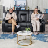 COMHOMA Living Room Furniture Set, Bonded Leather Sofa with Cup Holder Recliner Chair, 3, Black COMHOMA