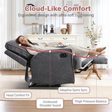 INZOY Manual Recliner with Thicker Backrest, Soft Fabric Recliner Chair with Overstuffed Cushion, Heavy Duty Reclining Sofa for Living Room Bedroom Apartment, Grey