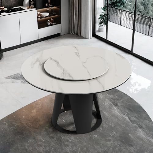 Runboll 59'' Modern Round Dining Table with Lazy Susan, Sintered Stone Dinner Table with 35.4" Round Turntable for Dining Room(Not Included Chairs) Runboll