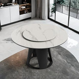 Runboll 59'' Modern Round Dining Table with Lazy Susan, Sintered Stone Dinner Table with 35.4" Round Turntable for Dining Room(Not Included Chairs) Runboll